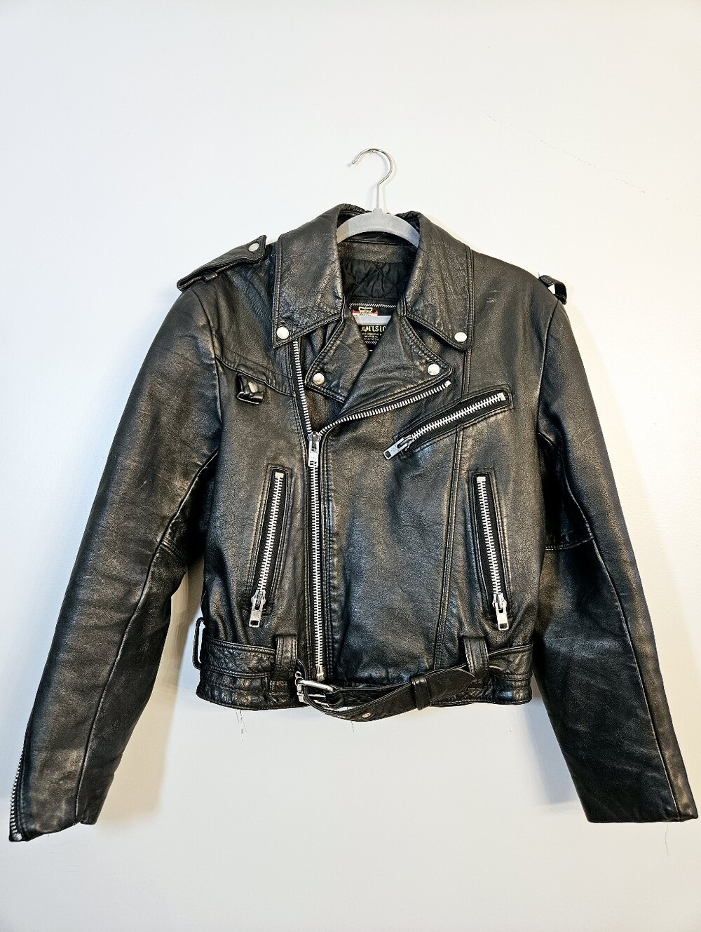 Vintage Golden Crown by Bristol Leather Jacket Size S Black Motorcycle